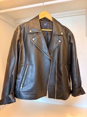 GAP Black Faux Leather Moto Jacket